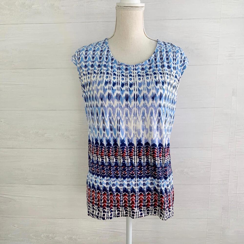 NWT Rose & Olive - Blue, red & white sleeveless rayon soft stretch top, XL